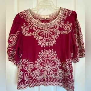 Solitaire Women's Burgundy Embroidered Blouse